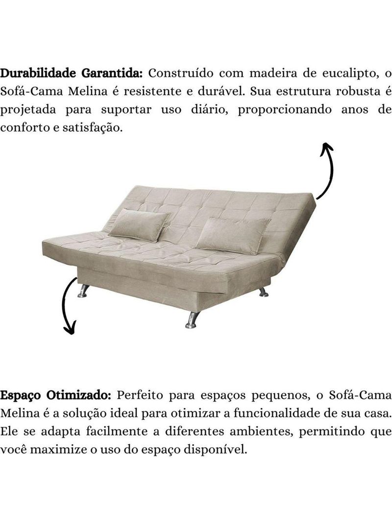 Sofá Cama Casal Com Almofadas 3 Lugares Bettina Suede Bege