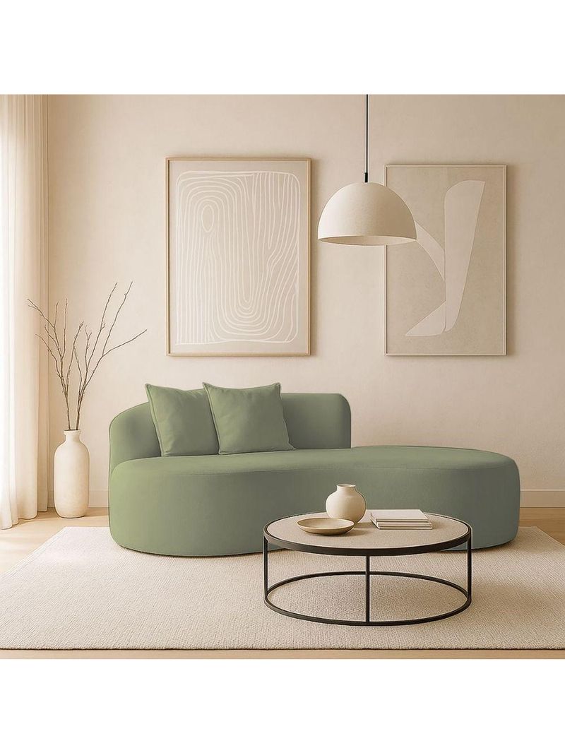 Sofá Sala Curvo 2 Lugares Bouclé Verde