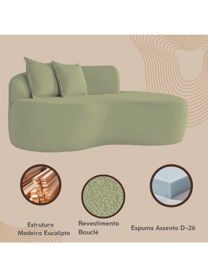 Sofá Sala Curvo 2 Lugares Bouclé Verde