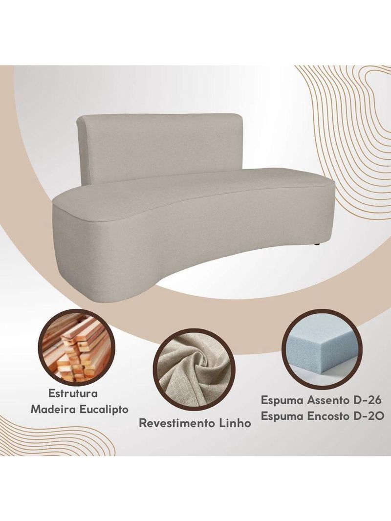 Sofá Orgânico Curvo Feijão Sala Elegante 3 Lugares Recepção Bege