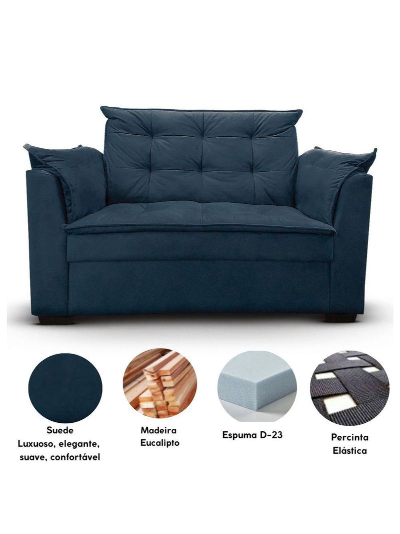 Sofá 2 Lugares Para Sala Moderno Confortável ágata Suede azul Marinho