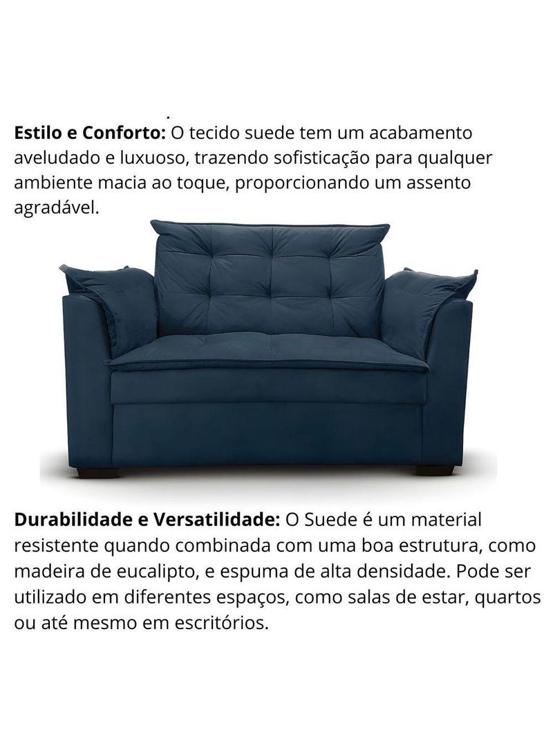 Sofá 2 Lugares Para Sala Moderno Confortável ágata Suede azul Marinho
