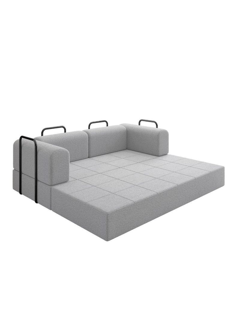 Sofá Na Caixa Modular 2 Lugares Linho Bege Olívia Para Sala Cinza