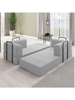 Sofá Na Caixa Modular 2 Lugares Linho Bege Olívia Para Sala Cinza