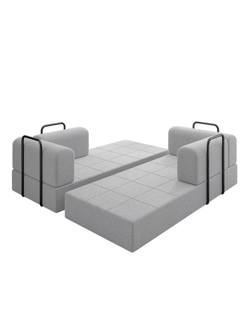 Sofá Na Caixa Modular 2 Lugares Linho Bege Olívia Para Sala Cinza