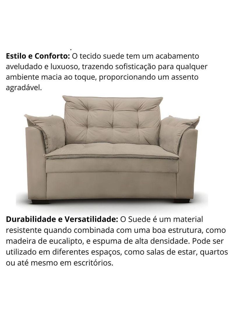 Sofá 2 Lugares Para Sala Moderno Confortável Elegance Suede bege