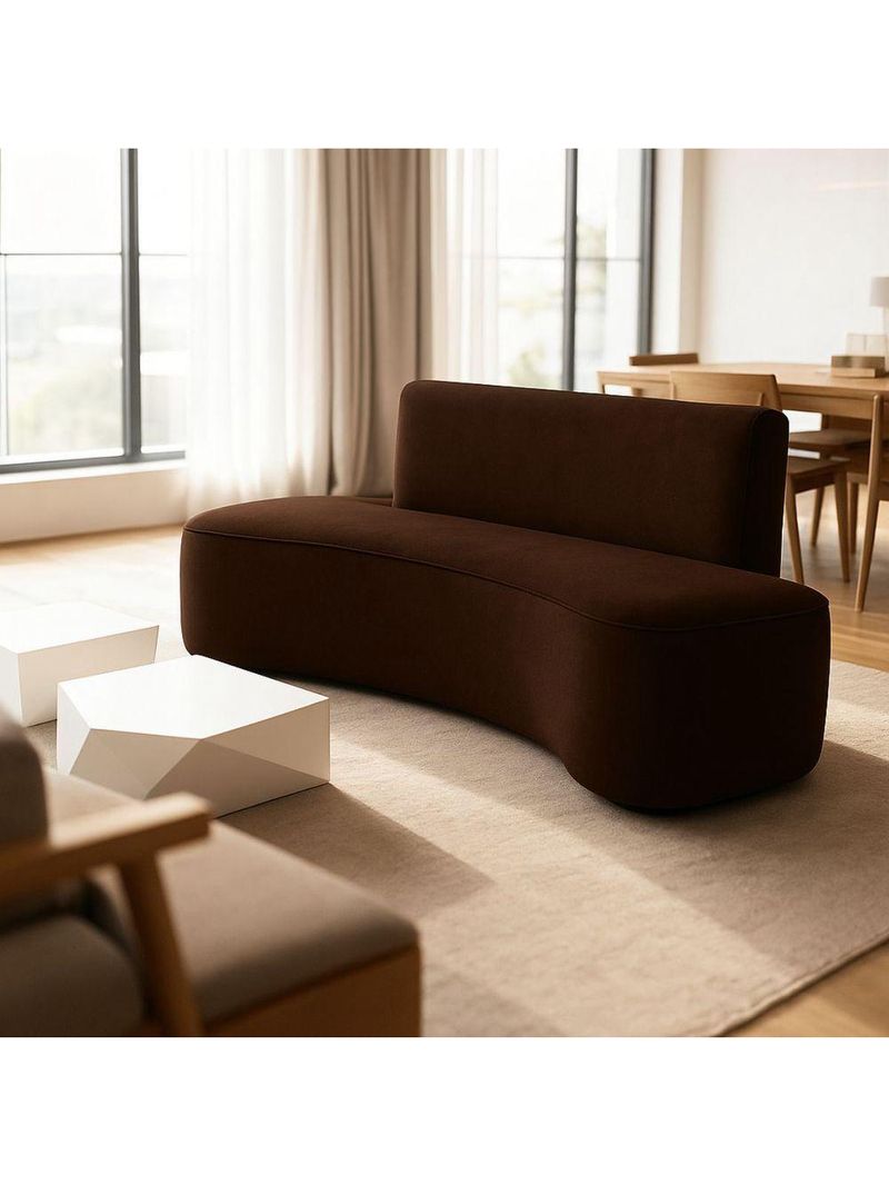 Sofá Feijão Orgânico Curvo 3 Lugar Suede Sala Contemporânea Cor:marrom