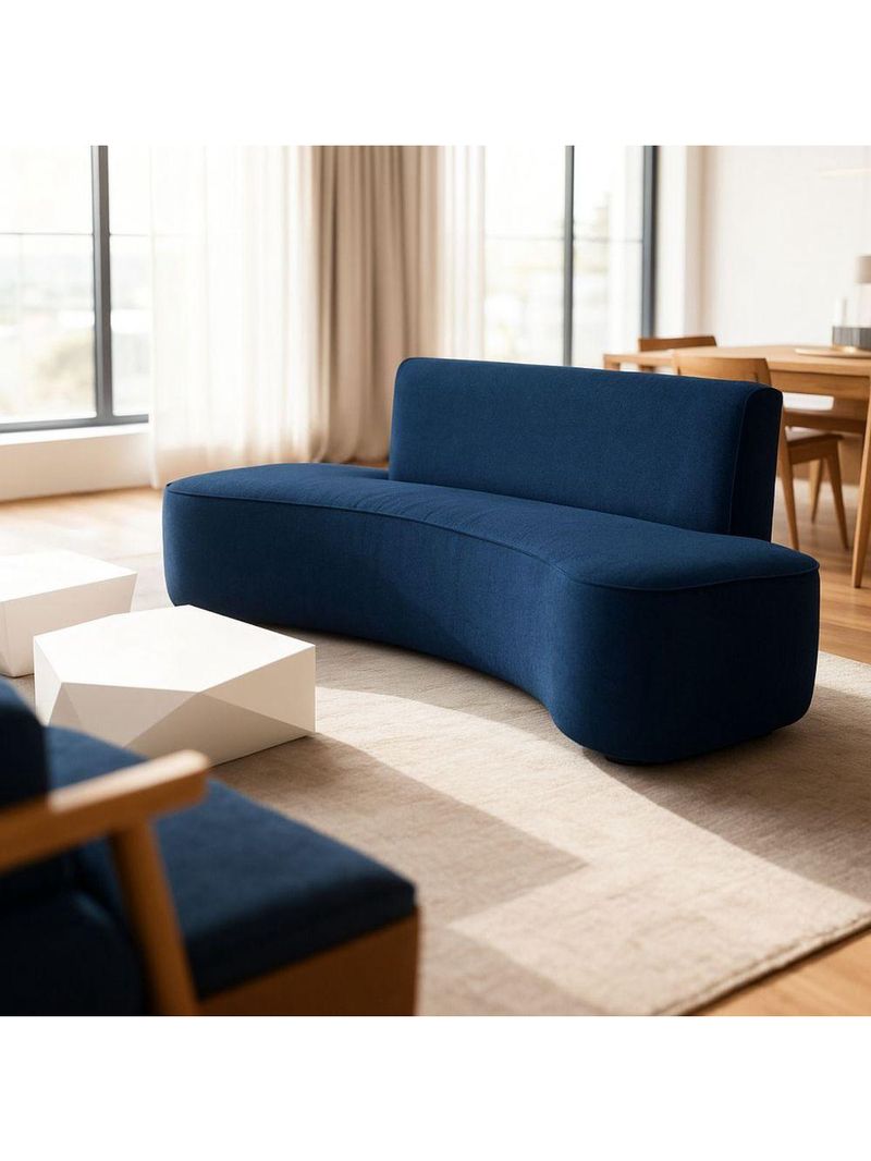 Sofá Feijão Orgânico Curvo 3 Lugar Suede Sala Contemporânea Cor:azul Marinho