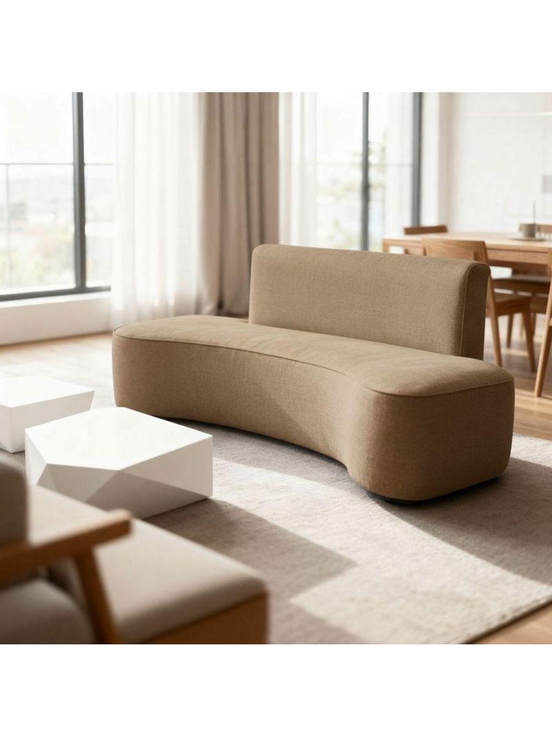 Sofá Feijão Orgânico Curvo 3 Lugar Suede Sala Contemporânea Cor:capuccino