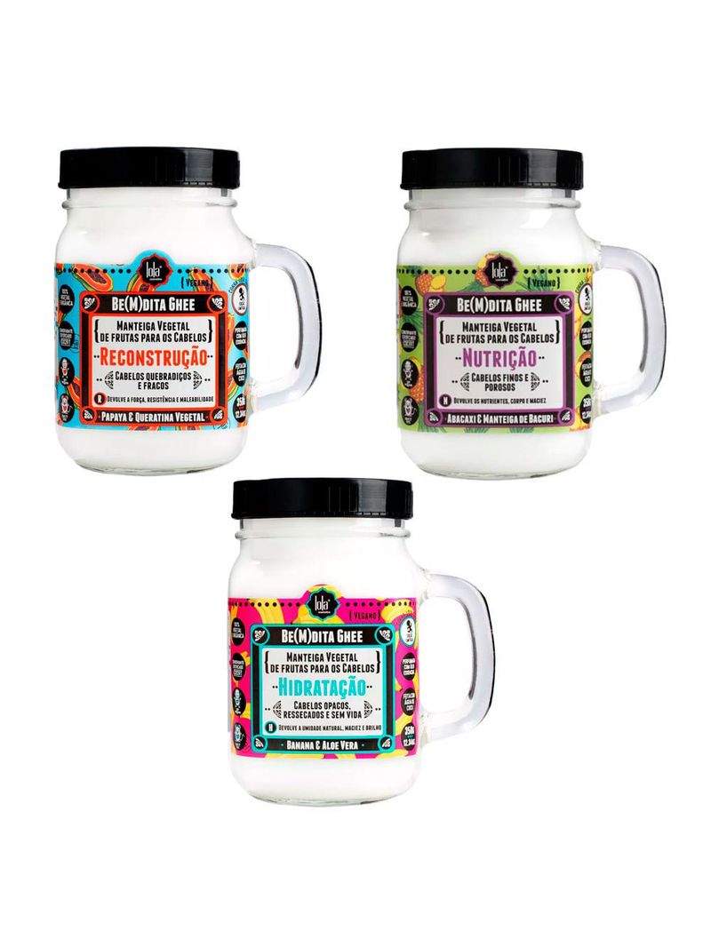 Lola cosmetics be(m)dita ghee kit 350g - hidratação + nutrição + reconstrução