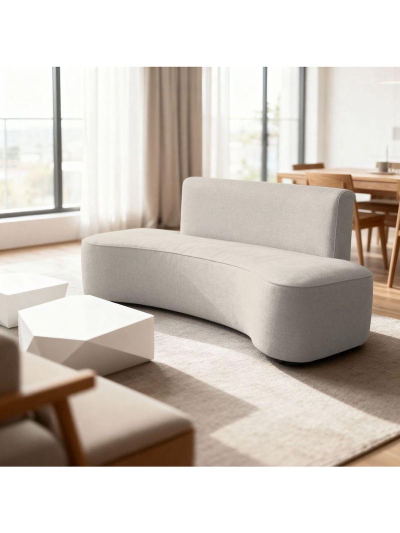 Sofá Feijão Orgânico Curvo 3 Lugar Suede Sala Contemporânea Cor:bege