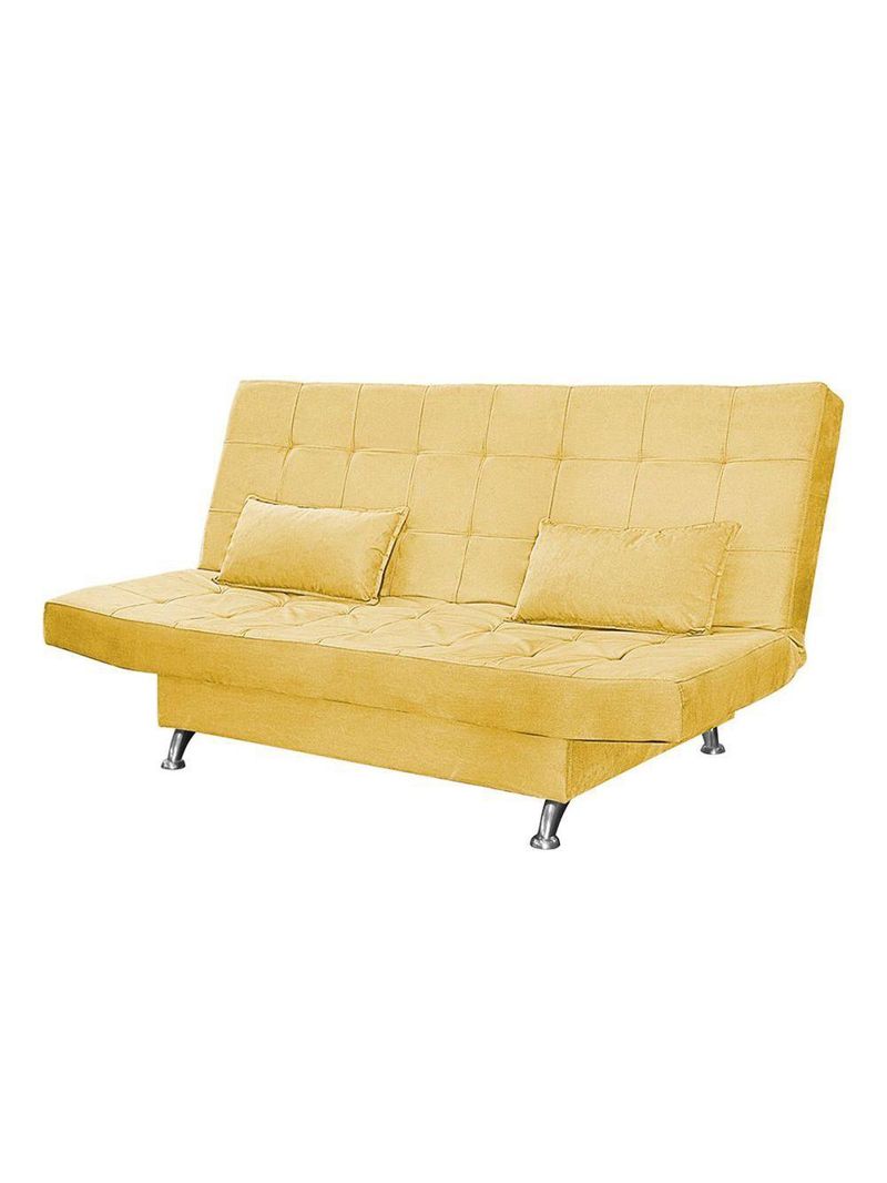 Sofá Cama Casal Com Almofadas Rivera Suede Amarelo