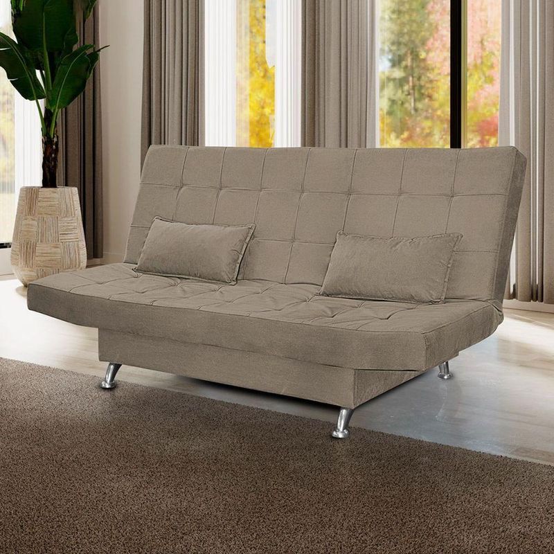 Sofá Cama Casal Com Almofadas Bettina Suede Cappuccino