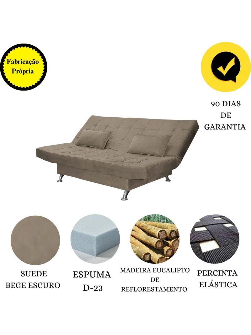 Sofá Cama Casal Com Almofadas Bettina Suede Cappuccino