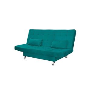 Sofá Cama Casal Com Almofadas Rivera Suede Azul Turquesa