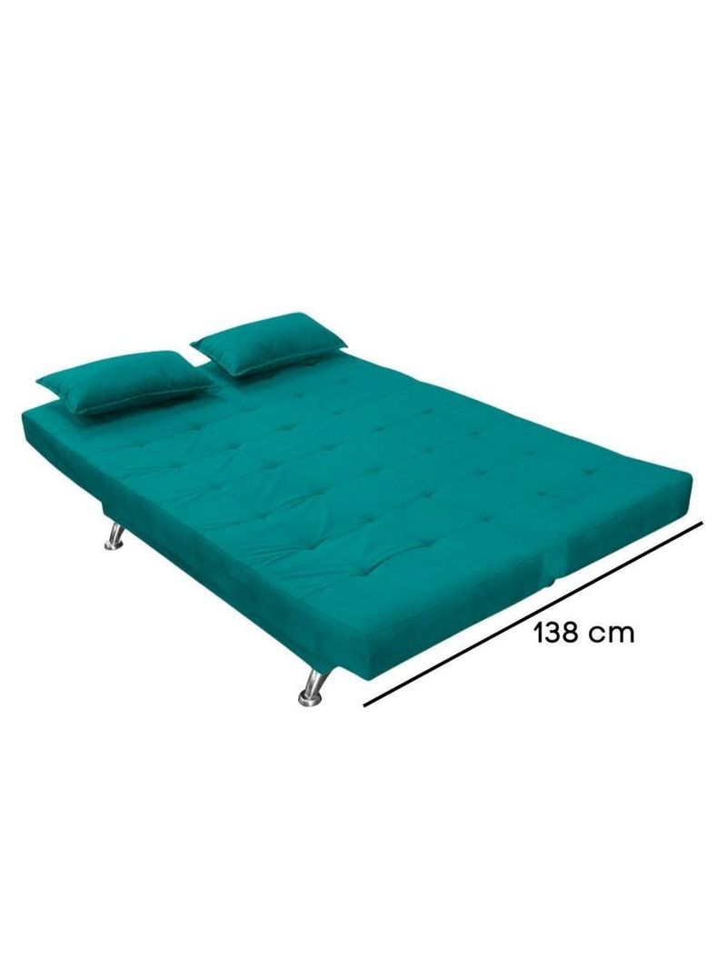 Sofá Cama Casal Com Almofadas Rivera Suede Azul Turquesa
