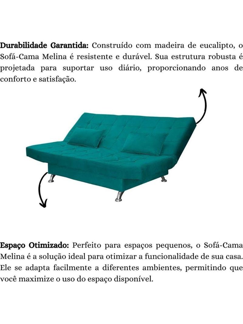 Sofá Cama Casal Com Almofadas Rivera Suede Azul Turquesa