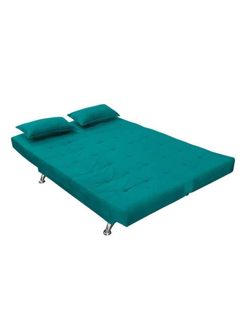 Sofá Cama Casal Com Almofadas Rivera Suede Azul Turquesa