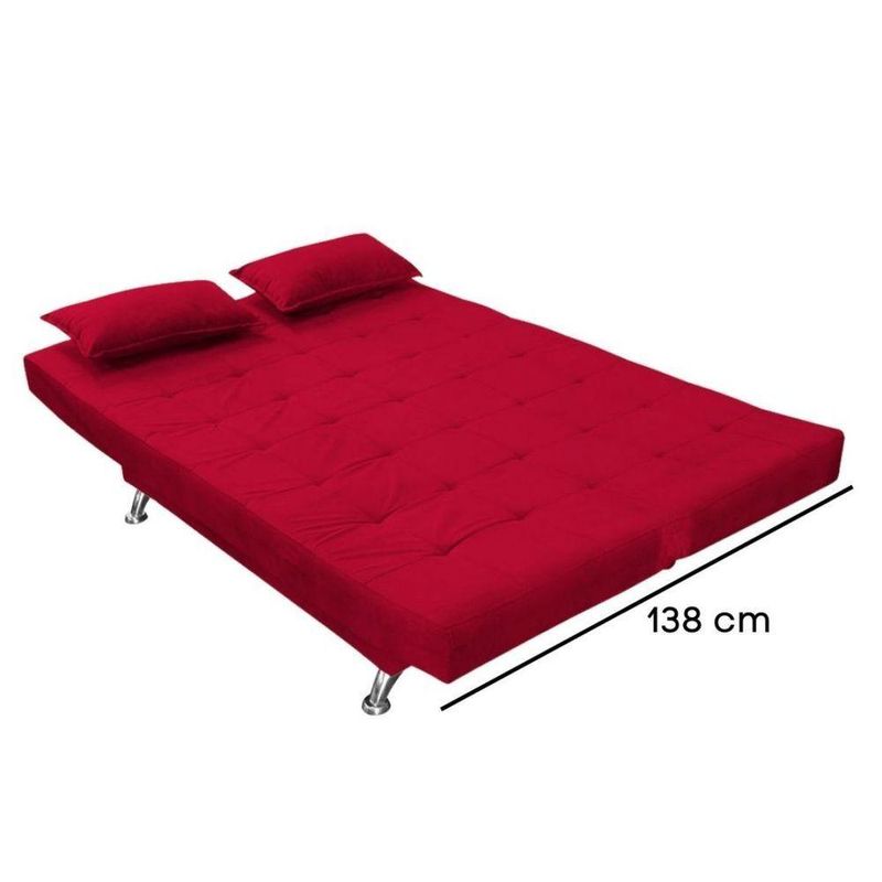 Sofá Cama Casal Com Almofadas Rivera Suede Vermelho
