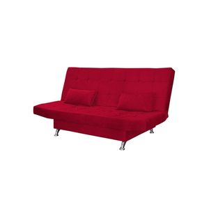 Sofá Cama Casal Com Almofadas Rivera Suede Vermelho