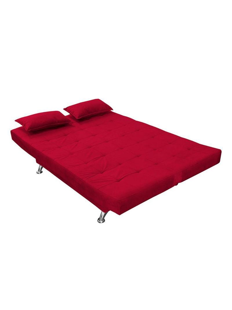 Sofá Cama Casal Com Almofadas Rivera Suede Vermelho