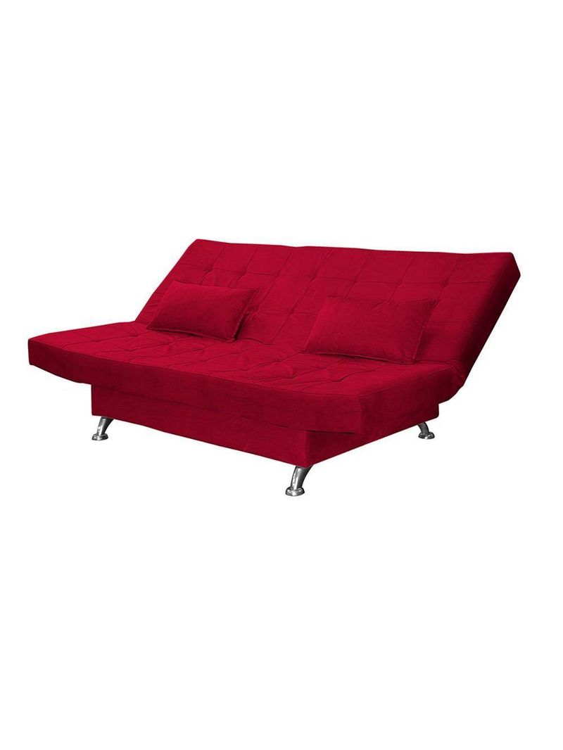 Sofá Cama Casal Com Almofadas Rivera Suede Vermelho