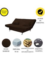 Sofá Cama Casal Com Almofadas Rivera Suede Marrom Escuro