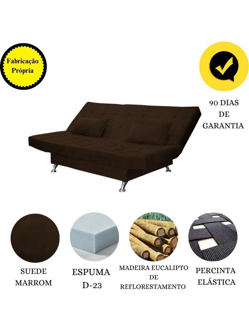 Sofá Cama Casal Com Almofadas Rivera Suede Marrom Escuro
