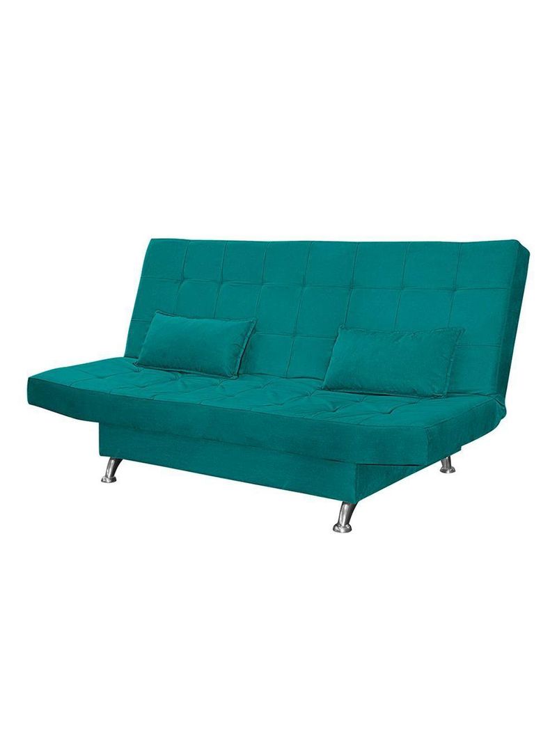 Sofá Cama Casal Com Almofadas Bettina Suede Azul Turquesa