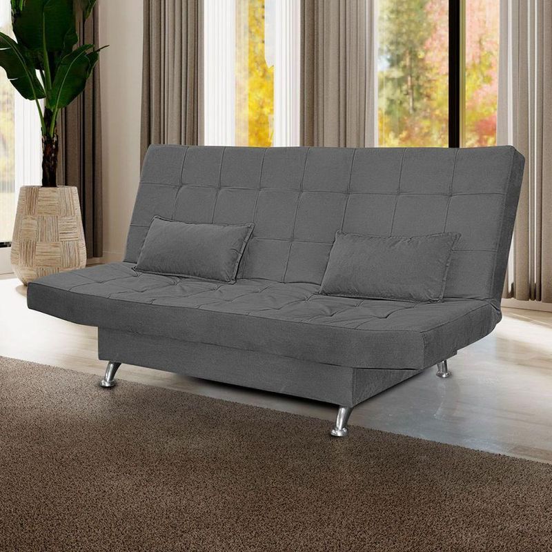 Sofá Cama Casal Com Almofadas Rivera Suede Cinza