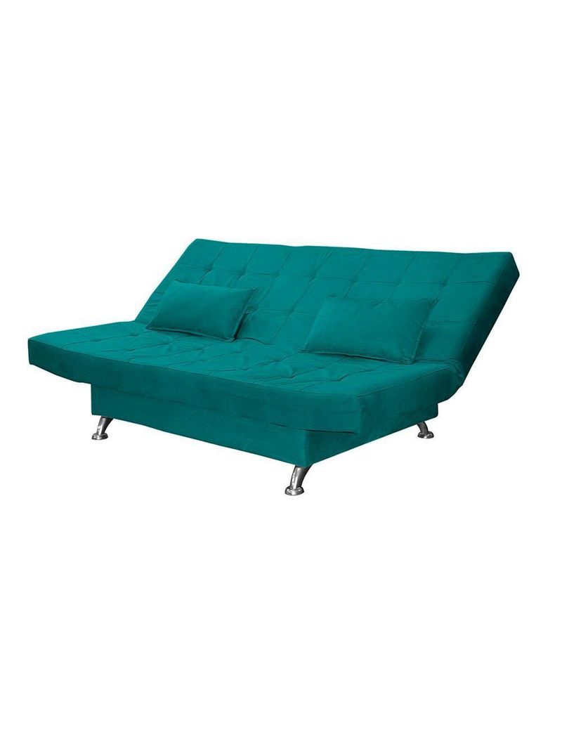 Sofá Cama Casal Com Almofadas Bettina Suede Azul Turquesa