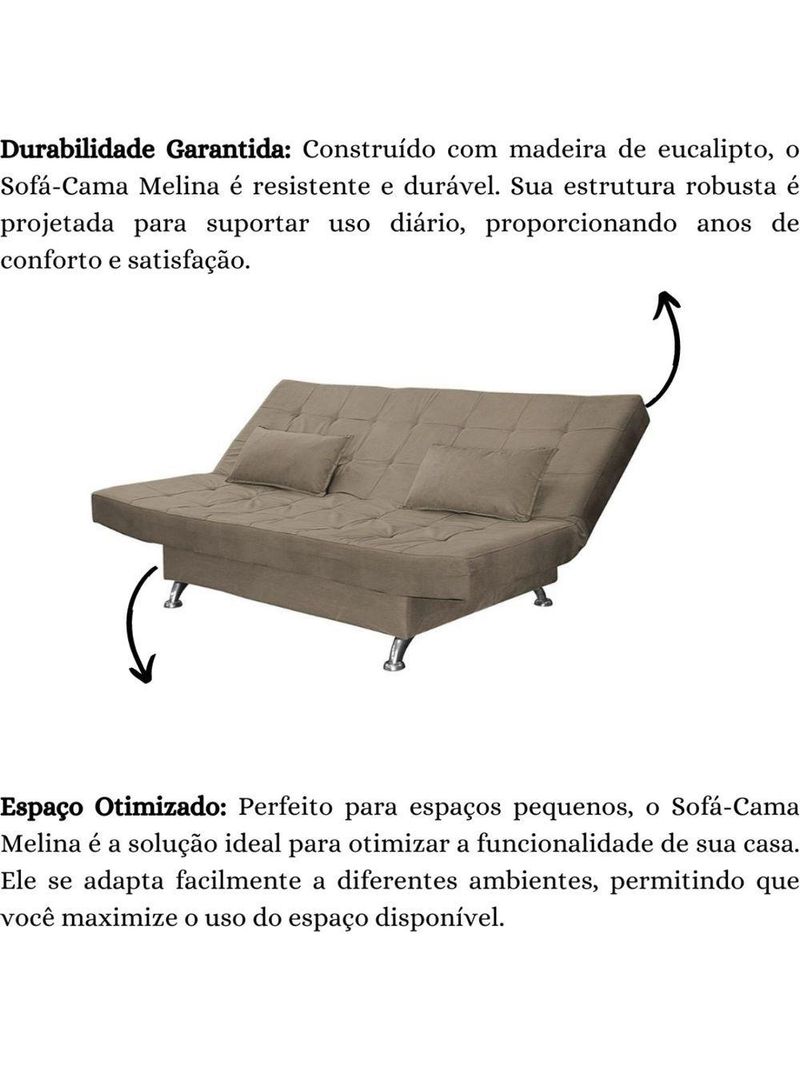 Sofá Cama Casal Com Almofadas Rivera Suede Cappuccino