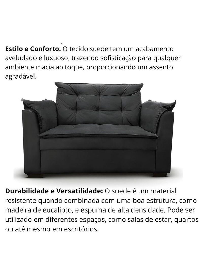 Sofá 2 Lugares Para Sala Moderno Confortável ágata Suede preto