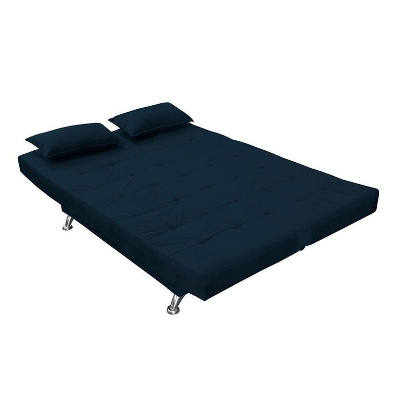 Sofá Cama Casal Com Almofadas Rivera Suede Azul Marinho