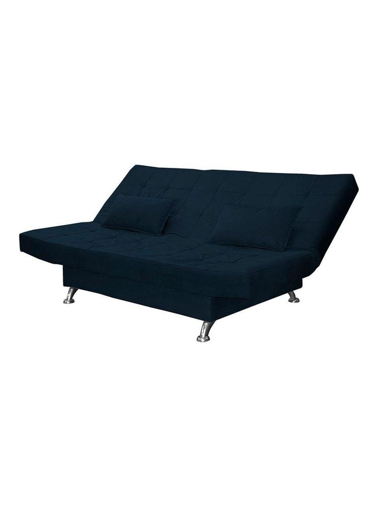 Sofá Cama Casal Com Almofadas Rivera Suede Azul Marinho
