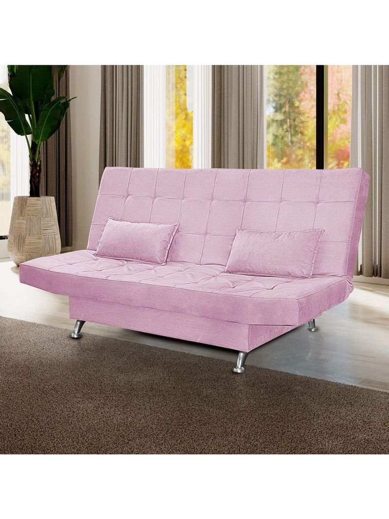 Sofá Cama Casal Com Almofadas 3 Lugares Bettina Suede Rosê