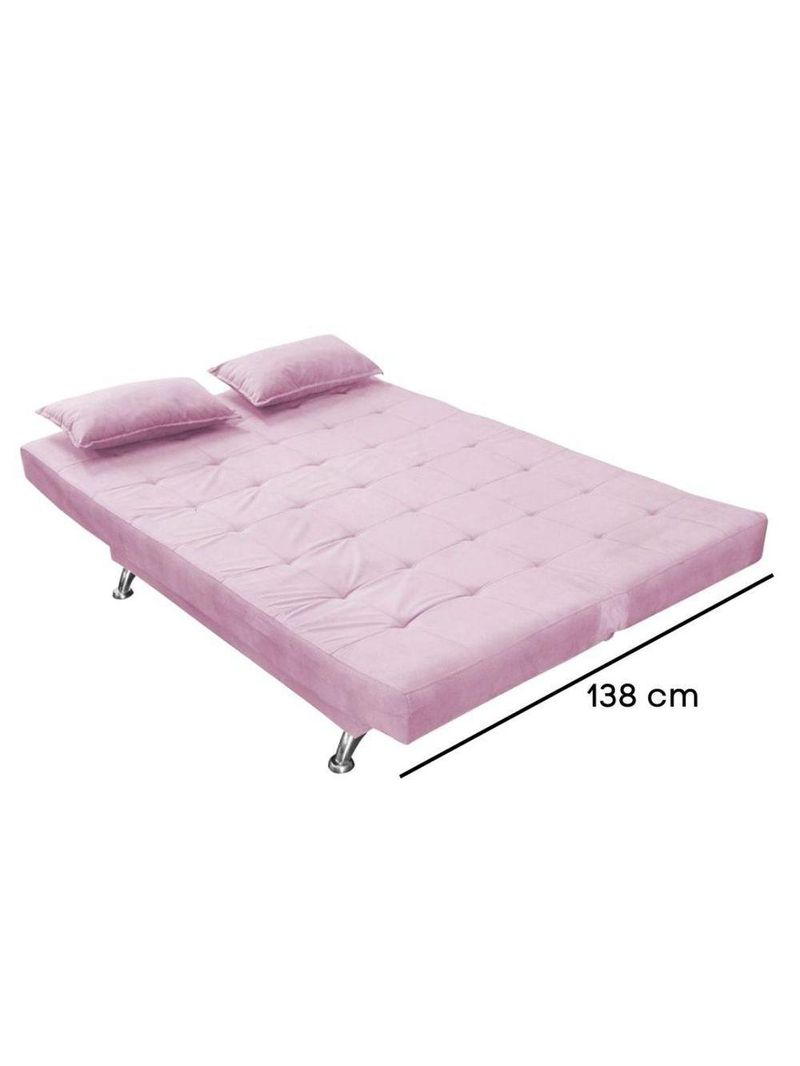 Sofá Cama Casal Com Almofadas 3 Lugares Bettina Suede Rosê