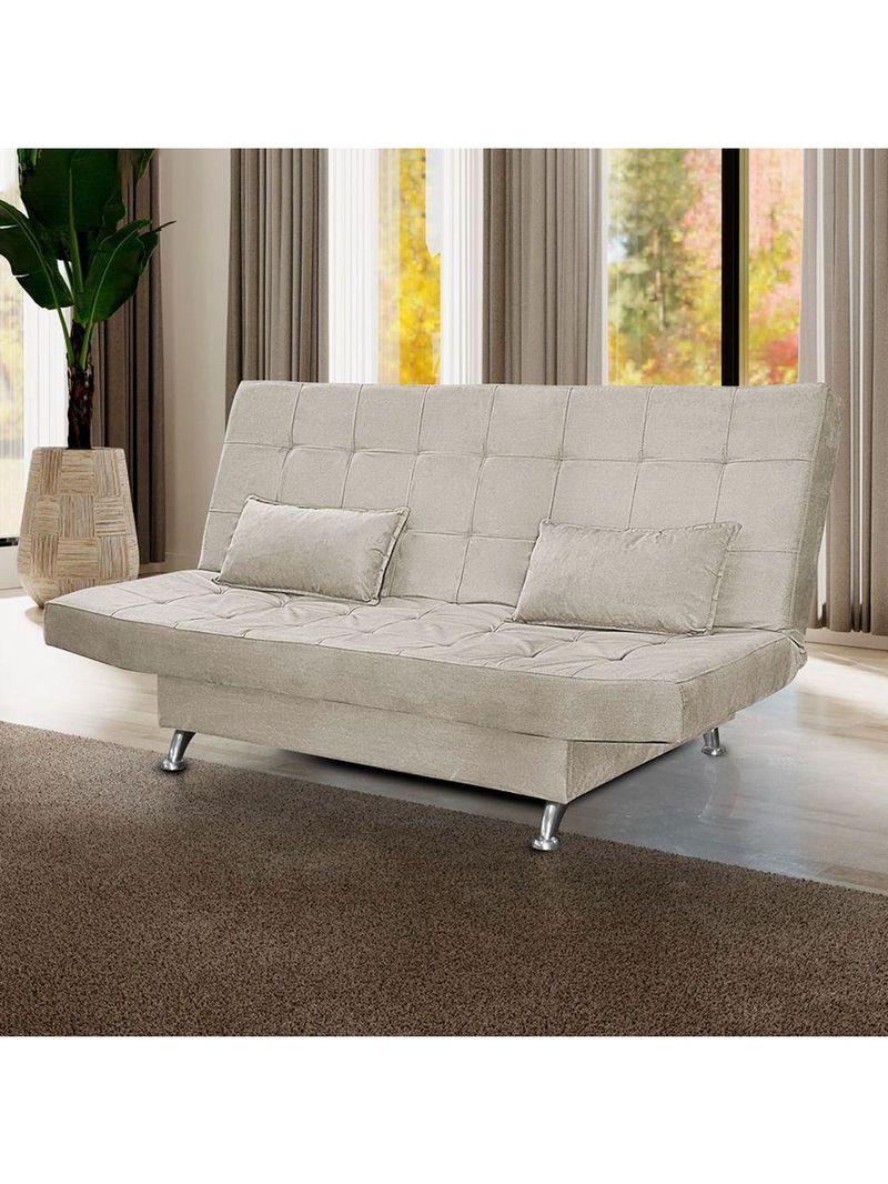 Sofá Cama Casal Com Almofadas 3 Lugares Rivera Suede Bege