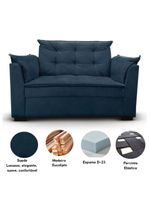Sofá 2 Lugares Para Sala Moderno Confortável Alicia Suede azul Marinho