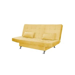 Sofá Cama Casal 3 Lugares Com Almofadas Bettina Suede Amarelo