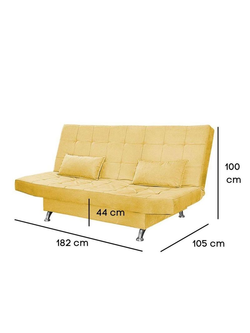 Sofá Cama Casal 3 Lugares Com Almofadas Bettina Suede Amarelo