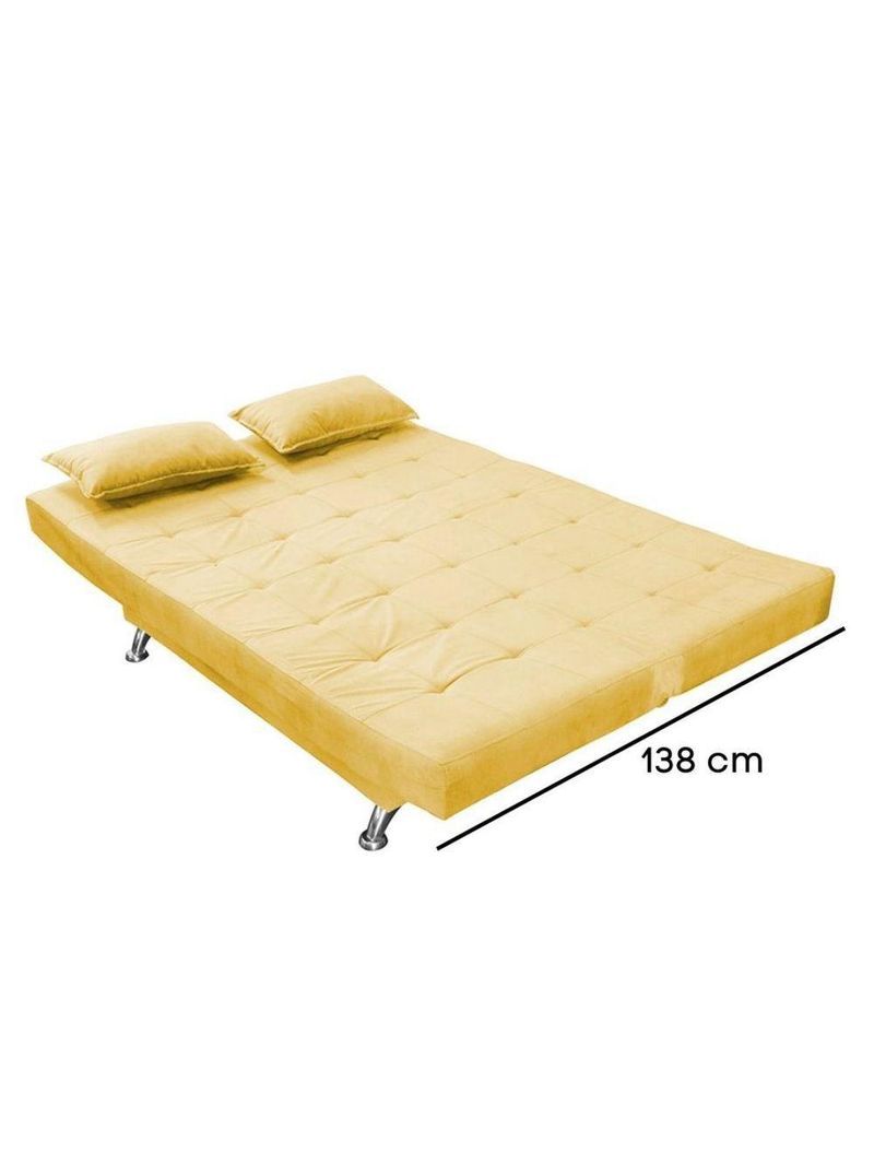 Sofá Cama Casal 3 Lugares Com Almofadas Bettina Suede Amarelo