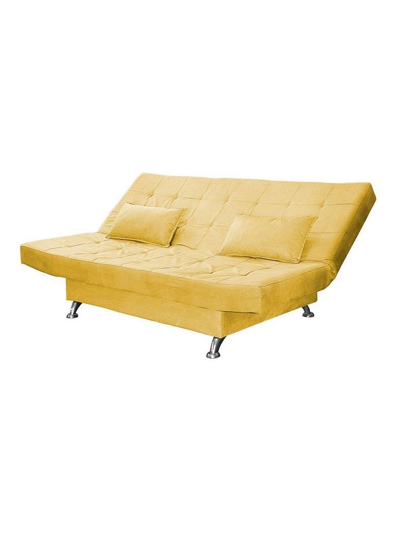 Sofá Cama Casal 3 Lugares Com Almofadas Bettina Suede Amarelo