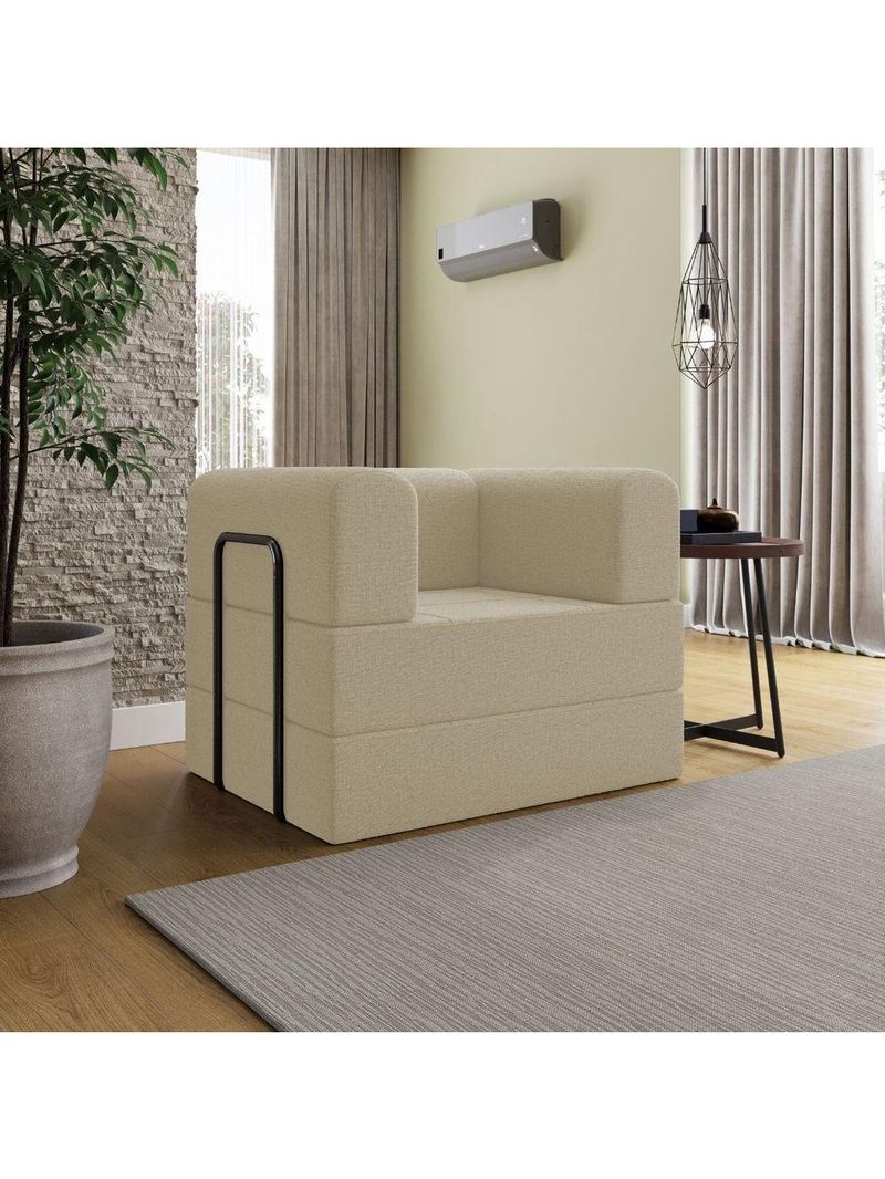 Kit Sofá E Poltrona Na Caixa Modular Jade Para A Sala Bege