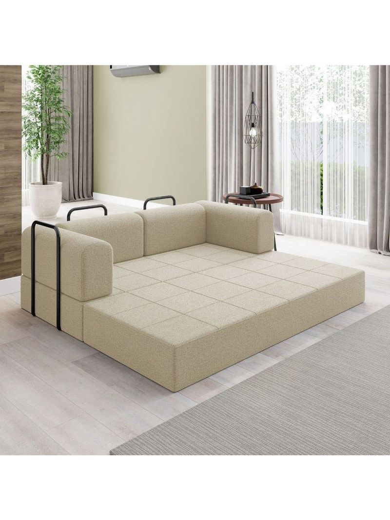 Kit Sofá E Poltrona Na Caixa Modular Vitória Para A Sala Bege