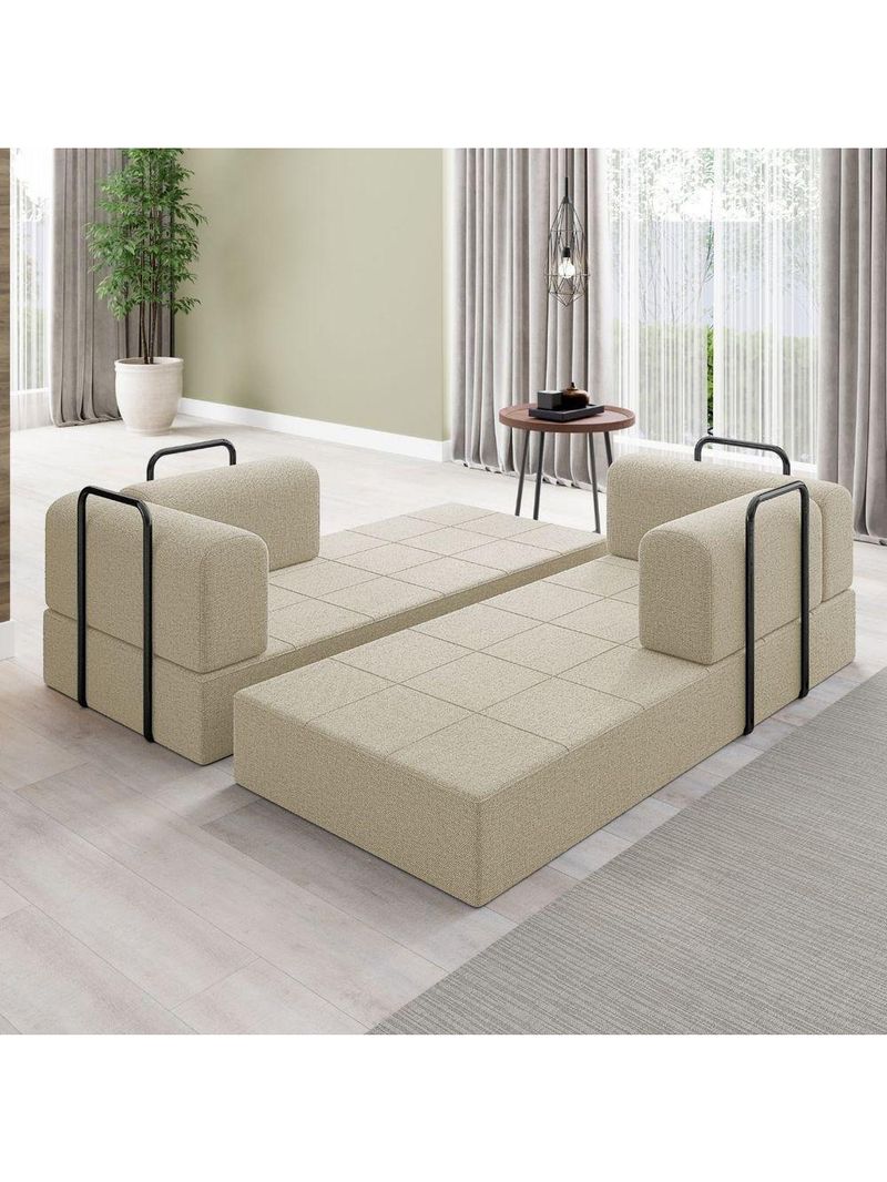 Kit Sofá E Poltrona Na Caixa Modular Vitória Para A Sala Bege