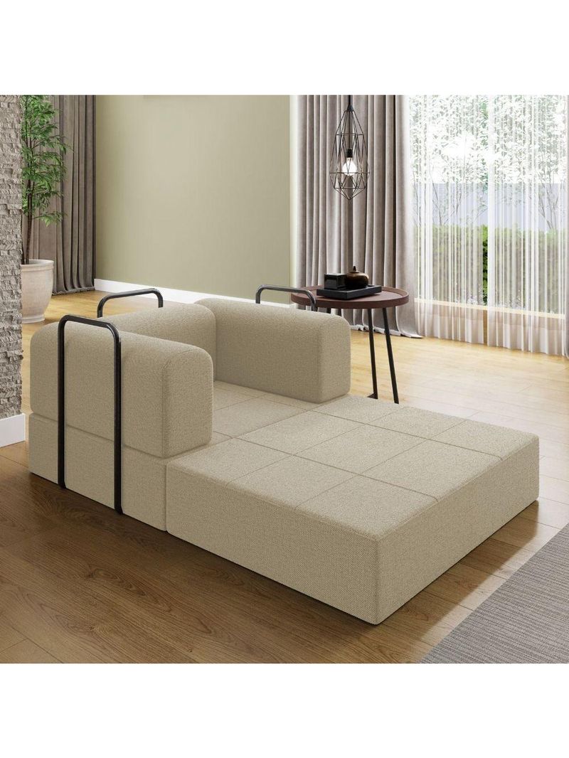 Kit Sofá E Poltrona Na Caixa Modular Vitória Para A Sala Bege