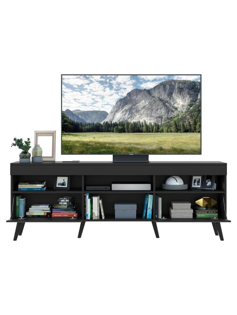 Rack Retrô Com Espelho Para Até 65´´ Com 2 Portas Preto