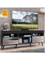 Rack Retrô Com Espelho Para Até 65´´ Com 2 Portas Preto