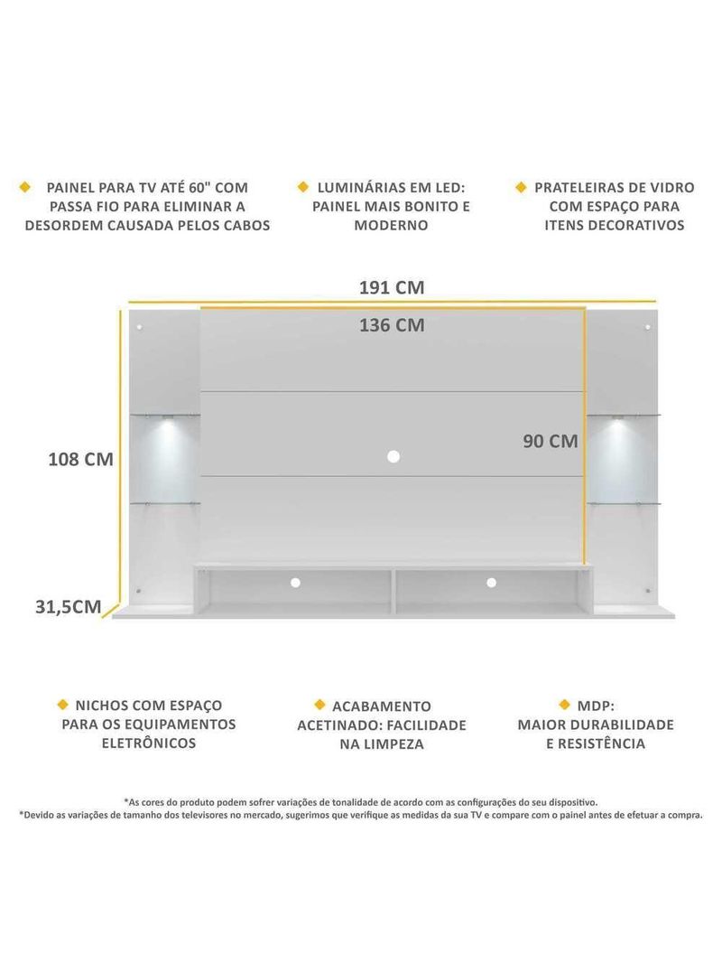 Painel Com 2 Leds Para Até 60´´ Vegas Fg3394 Branco